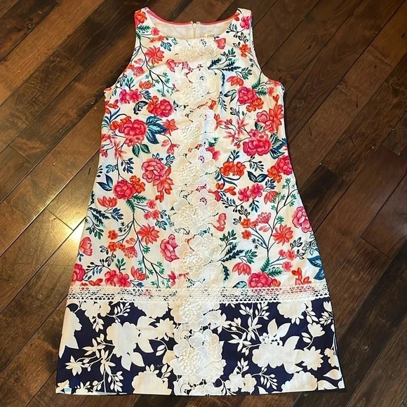Eliza J sleeveless floral print Floral appliqués shift dress Women’s size 8 - Picture 3 of 14